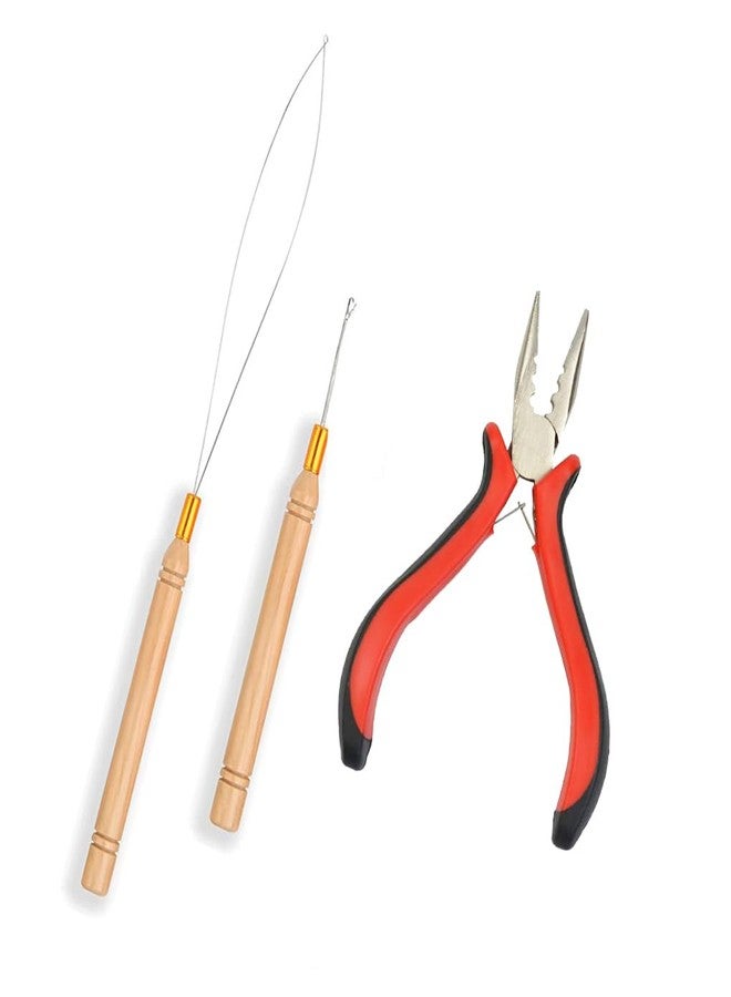 JFFX 3Pcs Micro Link Hair Feather Extensions Tool Sets, 3 Holes Mini Hair Pliers, Micro Pulling Needle, and Loop Threader for Microlink Rings Hair Extension Beads - Image 1
